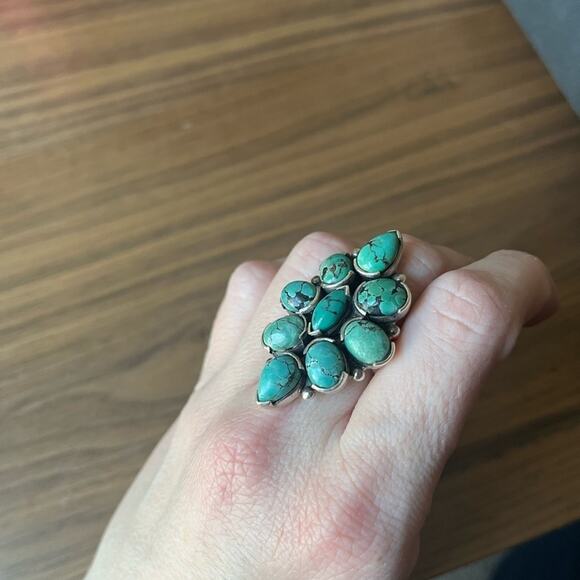 Vintage Huge Blue Multi Stone Turquoise Statement 925 Sterling silver ring BOHO - Picture 4 of 11